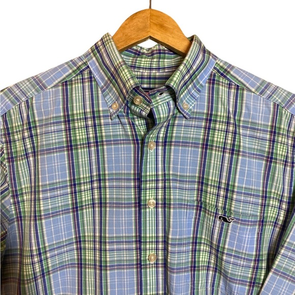 Vineyard Vines Slim Fit Tucker Shirt Mens Medium Light Blue Plaid Shep & Ian - Picture 2 of 12